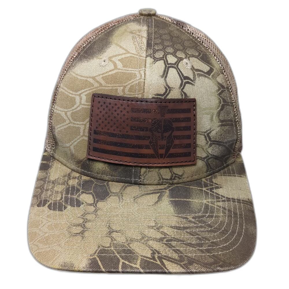 Outdoor Cap Trucker Hat Beige Green One Size Camo Spartan American Flag Patch